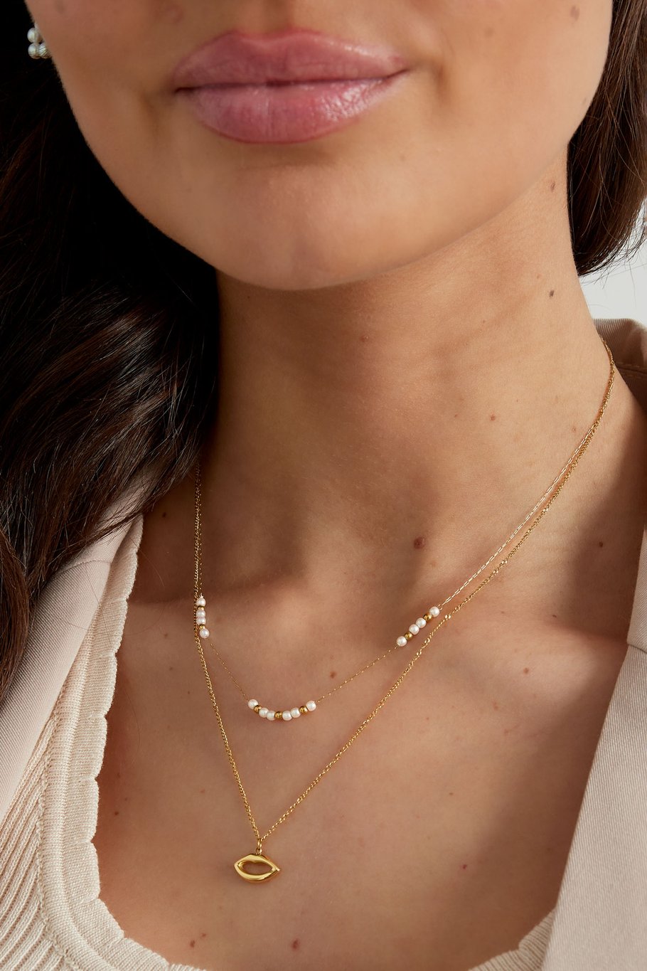 double necklace kiss with pearl Picture3